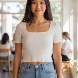Babaton Cream Ribbed Crop Top A0263